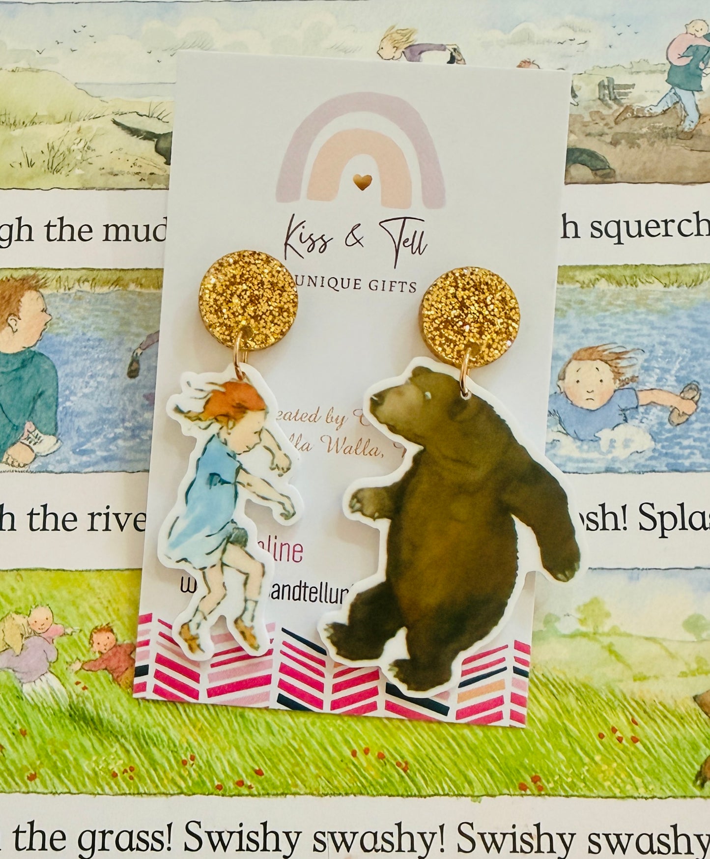 Bear Hunt Book Dangle Earrings