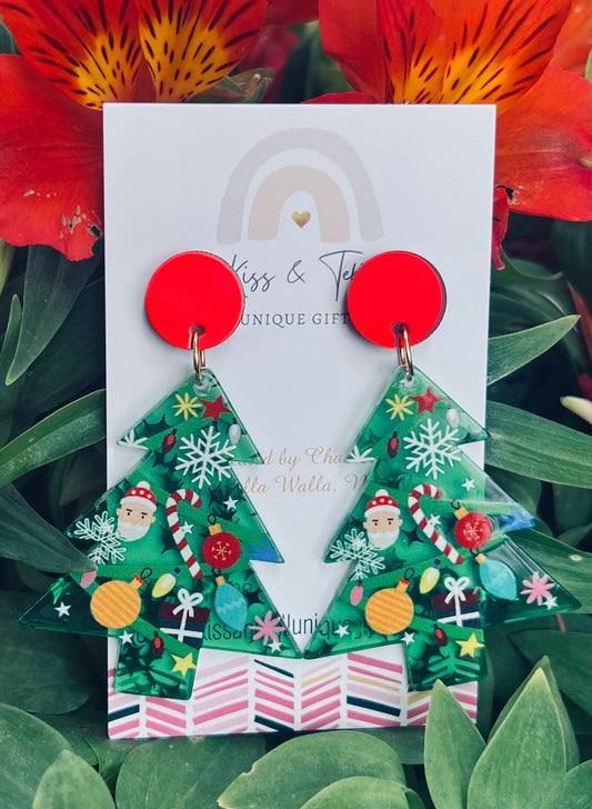 Large Christmas Tree Dangle Earrings