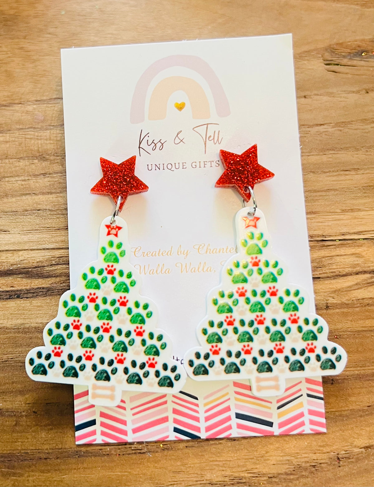 * LAST ONE *  Paw Christmas Tree Earrings