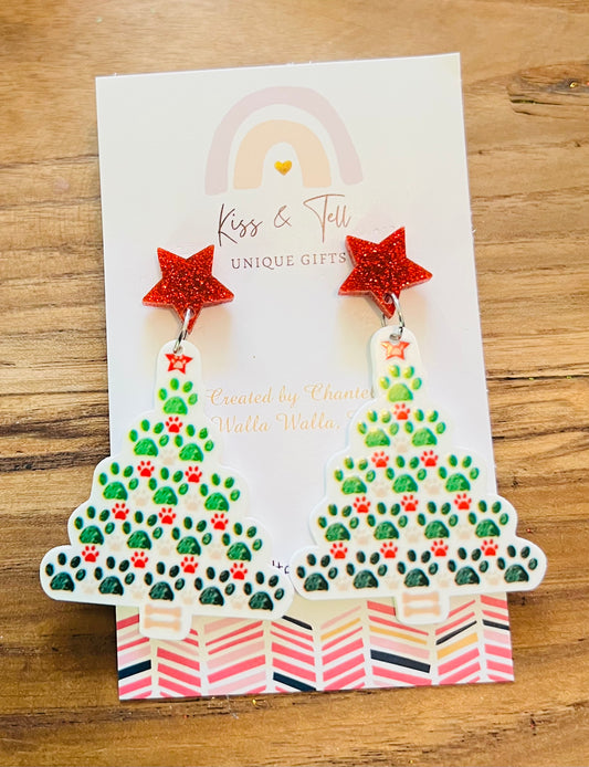 * LAST ONE *  Paw Christmas Tree Earrings