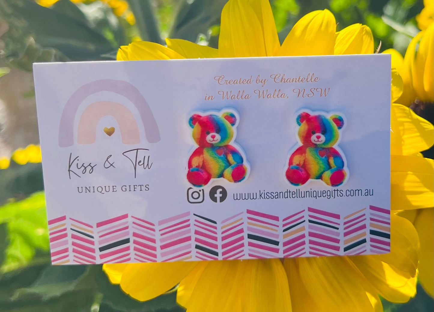 Rainbow Teddy Bear Stud Earrings