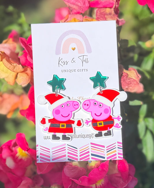 Christmas Peppa & George Pig Dangle Earrings