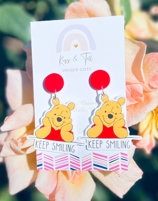 "Keep Smiling" Bear Dangle Earrings