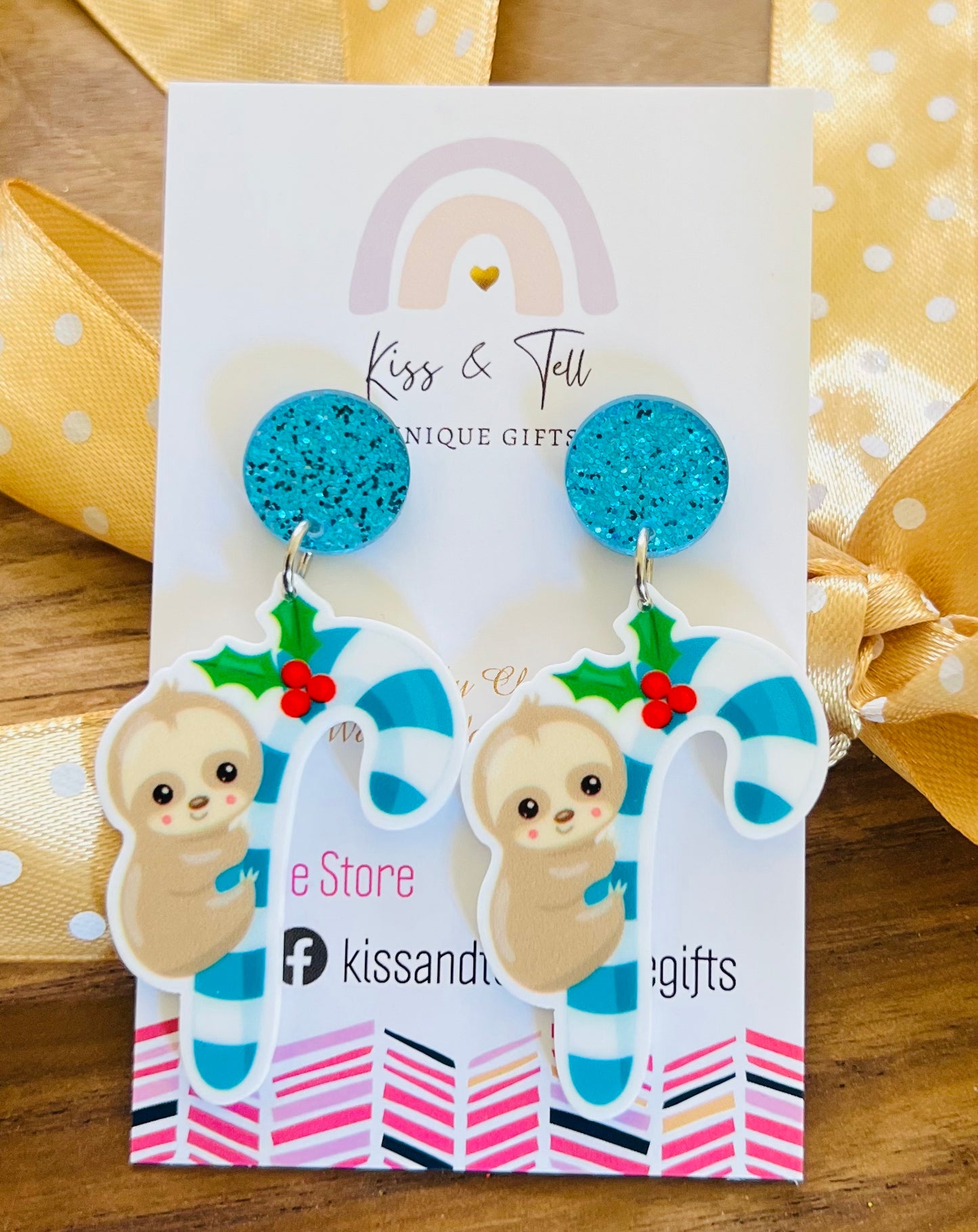 Candy Cane Sloth Dangle Earrings