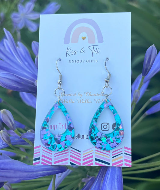 Peacock Heart-Glitter Dangle Earrings