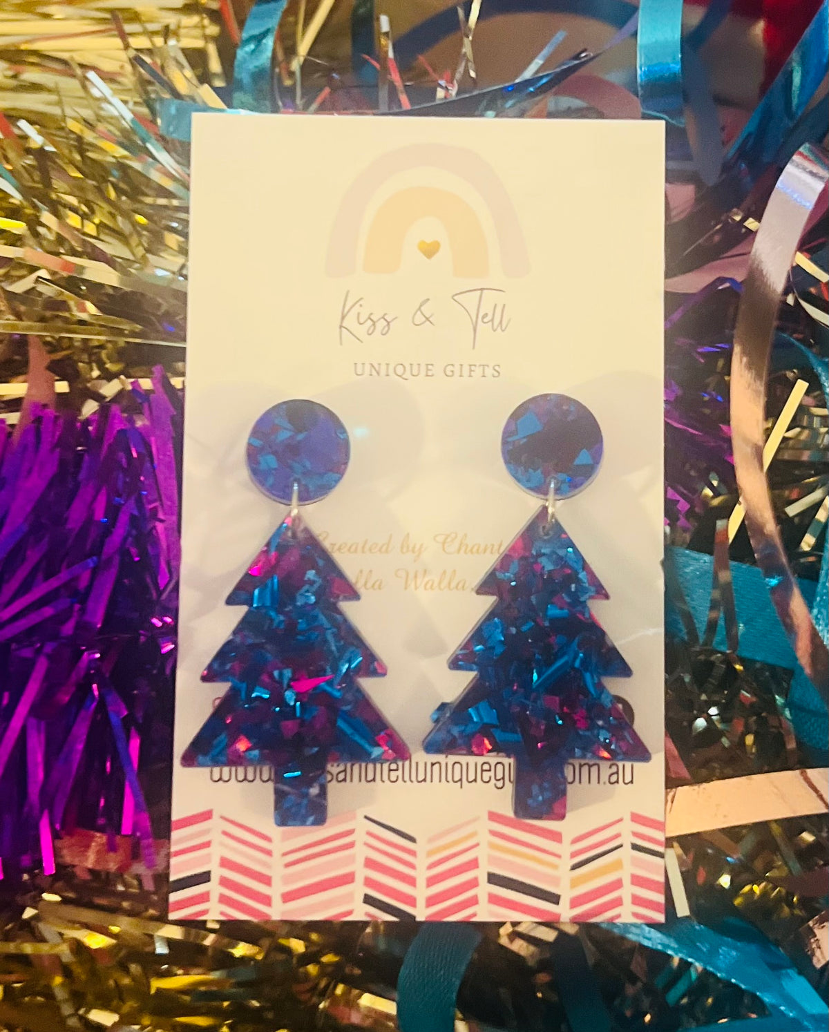 * LAST ONE *  Midnight Blue Acrylic Christmas Tree Earrings