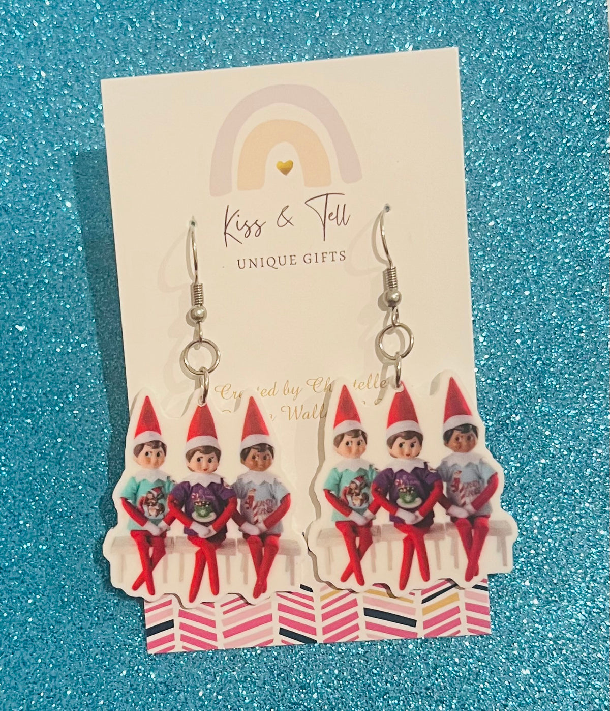 Christmas Elves On Shelf Dangle Earrings