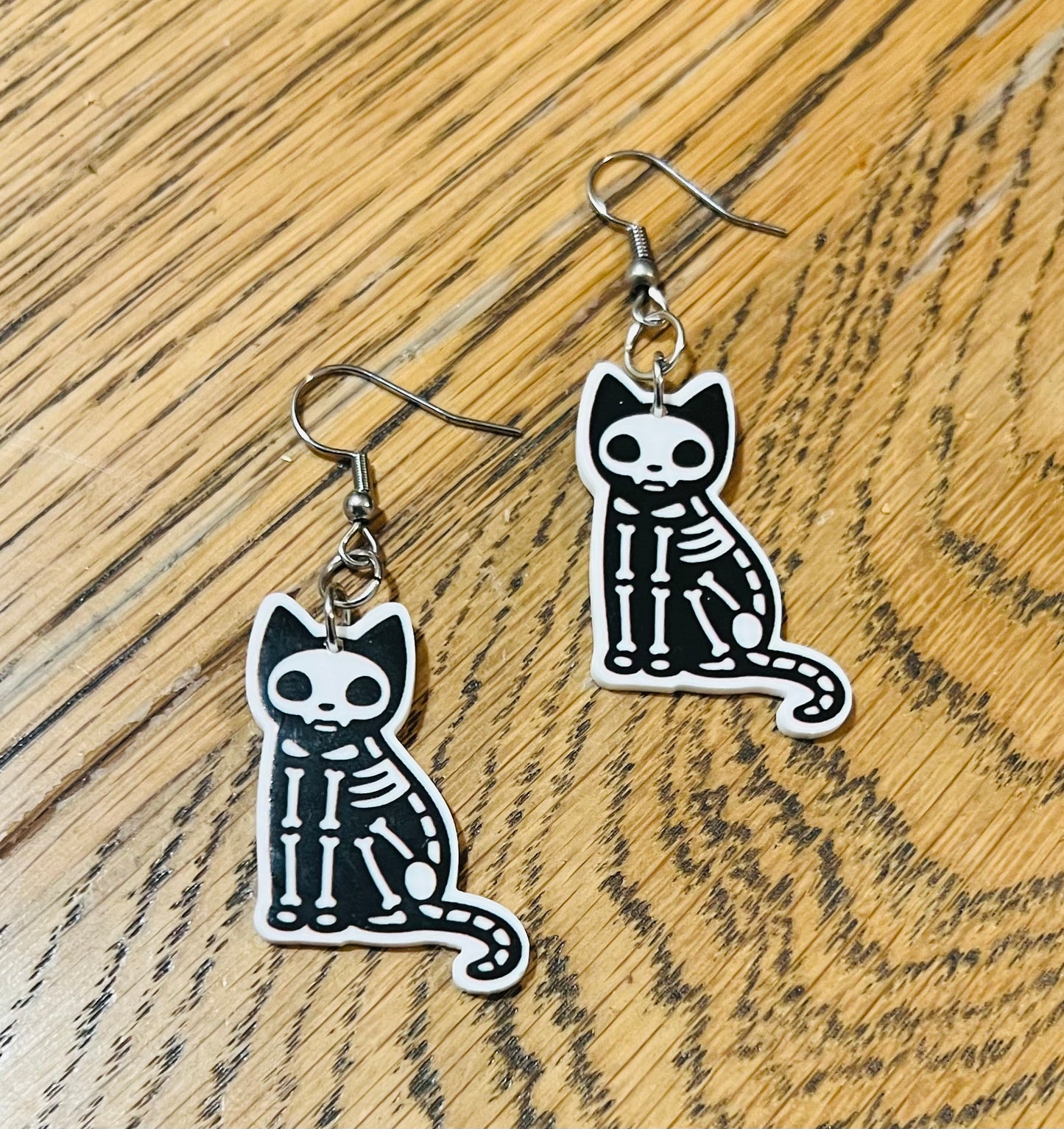 Halloween Skeleton Cat Dangle Earrings