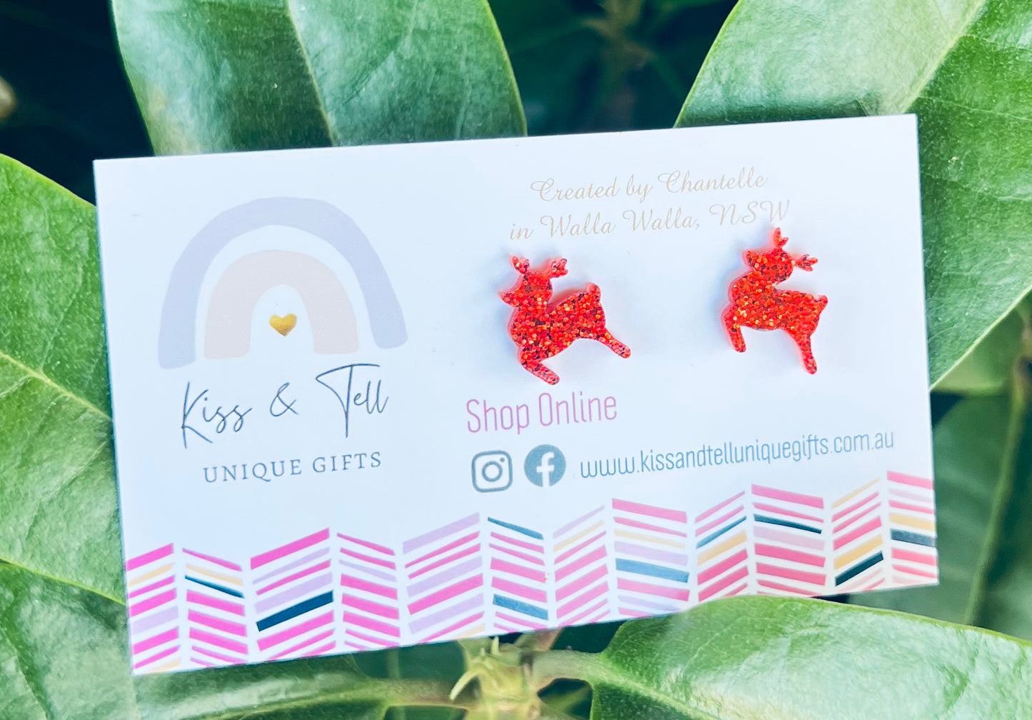 Red Glitter Reindeer Stud Earrings