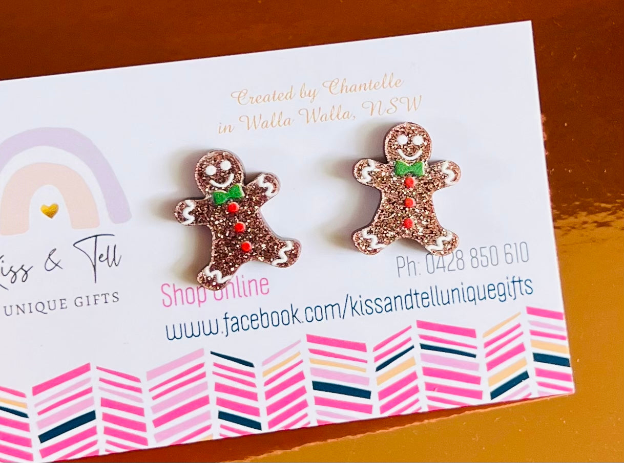 Acrylic Gingerbread Man Stud Earrings