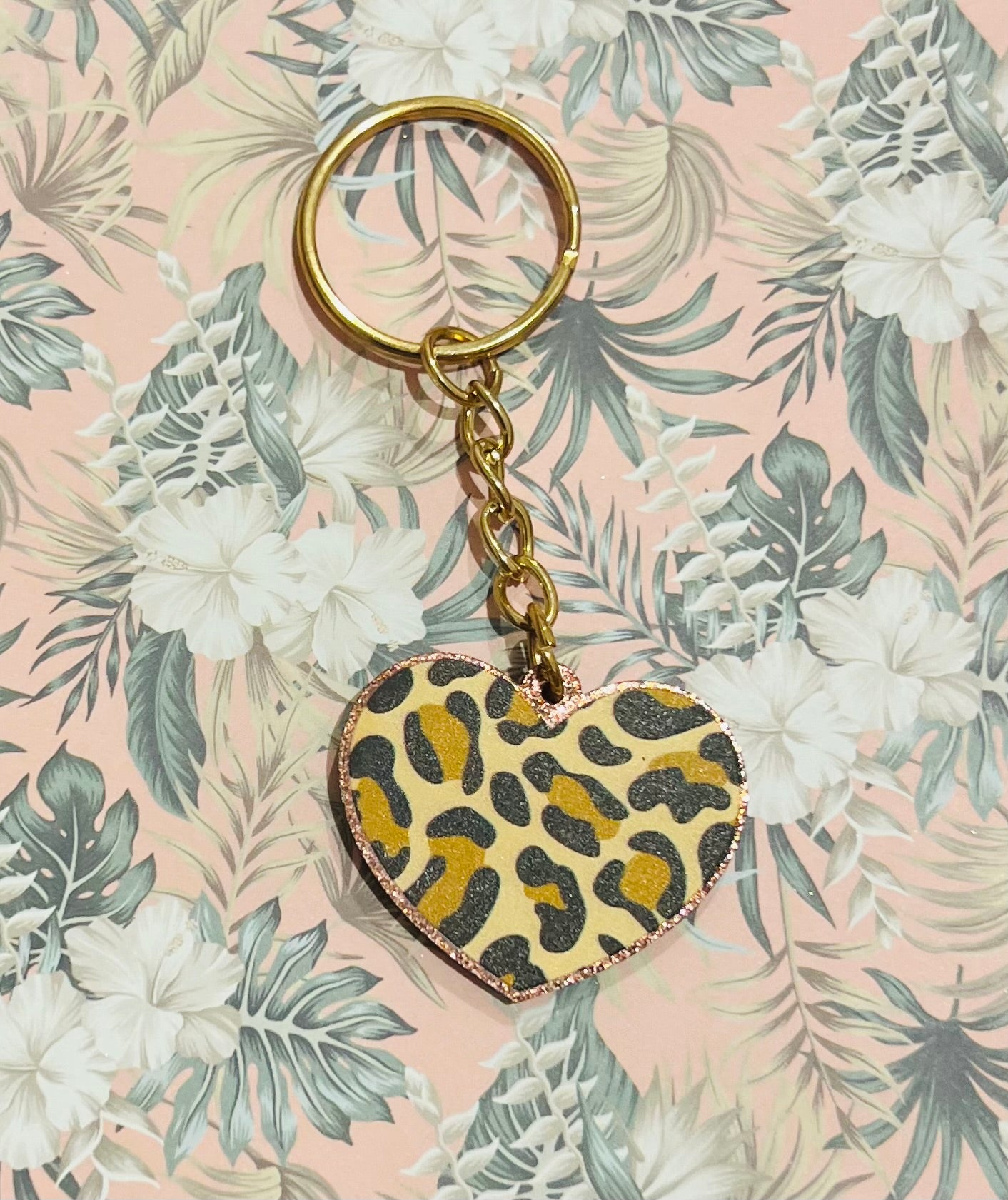 Leopard Print Heart Keyring