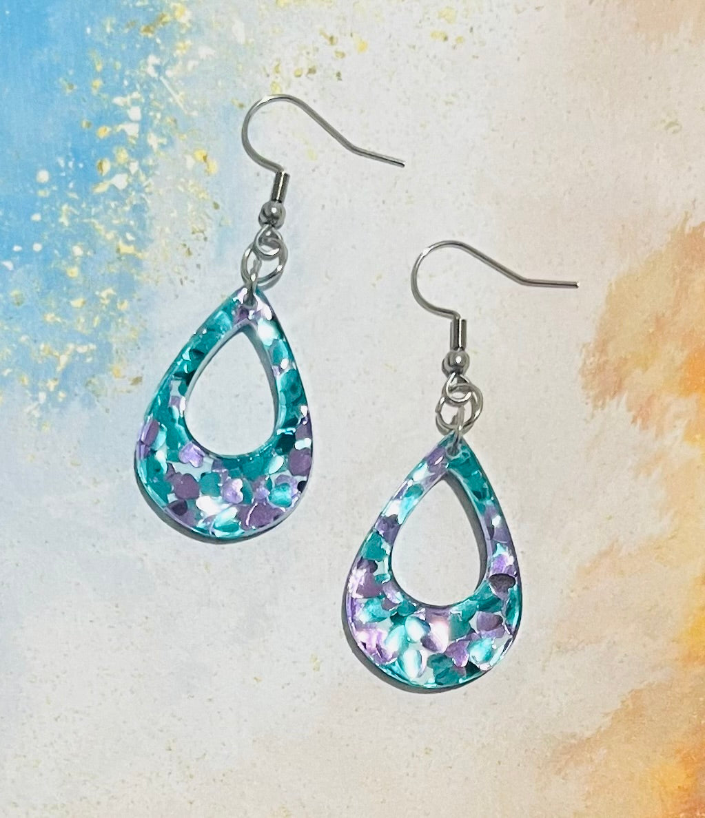 Peacock Heart-Glitter Dangle Earrings