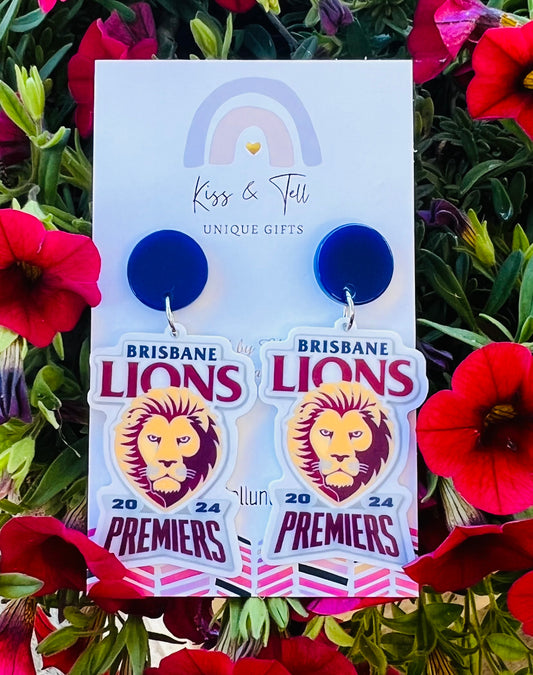 Brisbane Lions Premiers Dangle Earrings