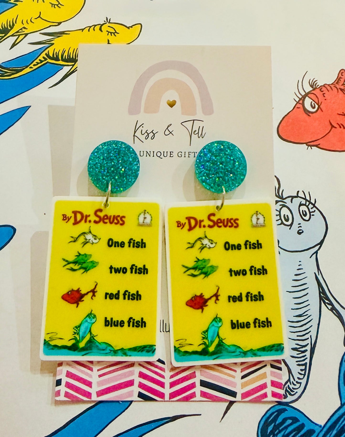 Seuss Fish Book Dangle Earrings