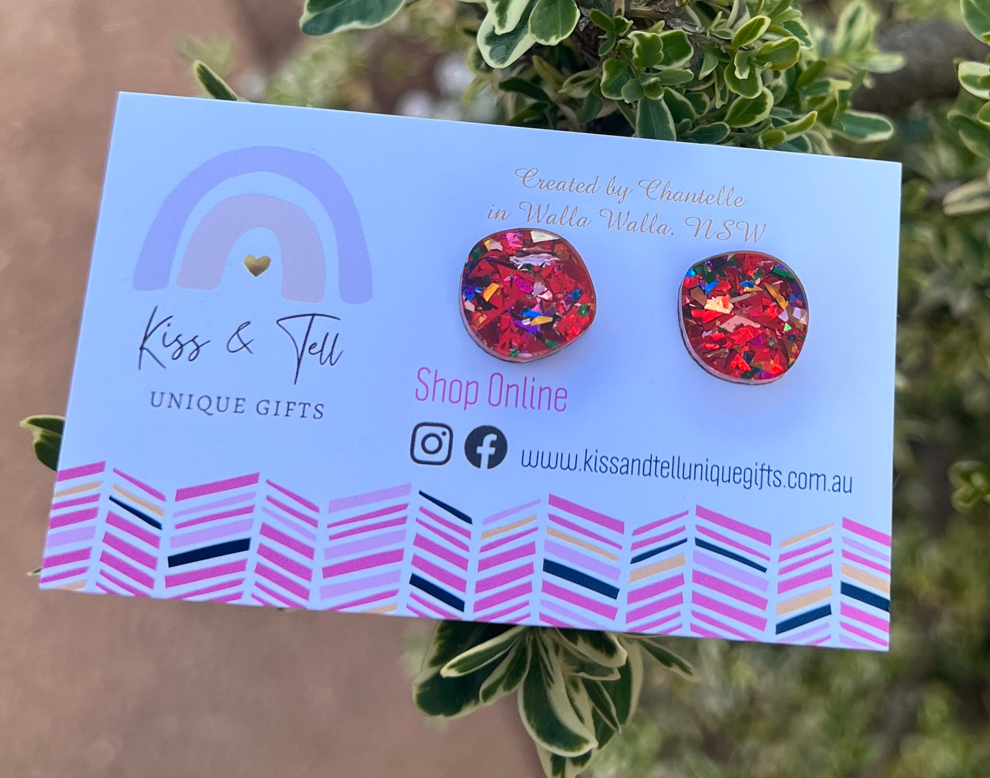 Red Foil Glitter Stud Earrings