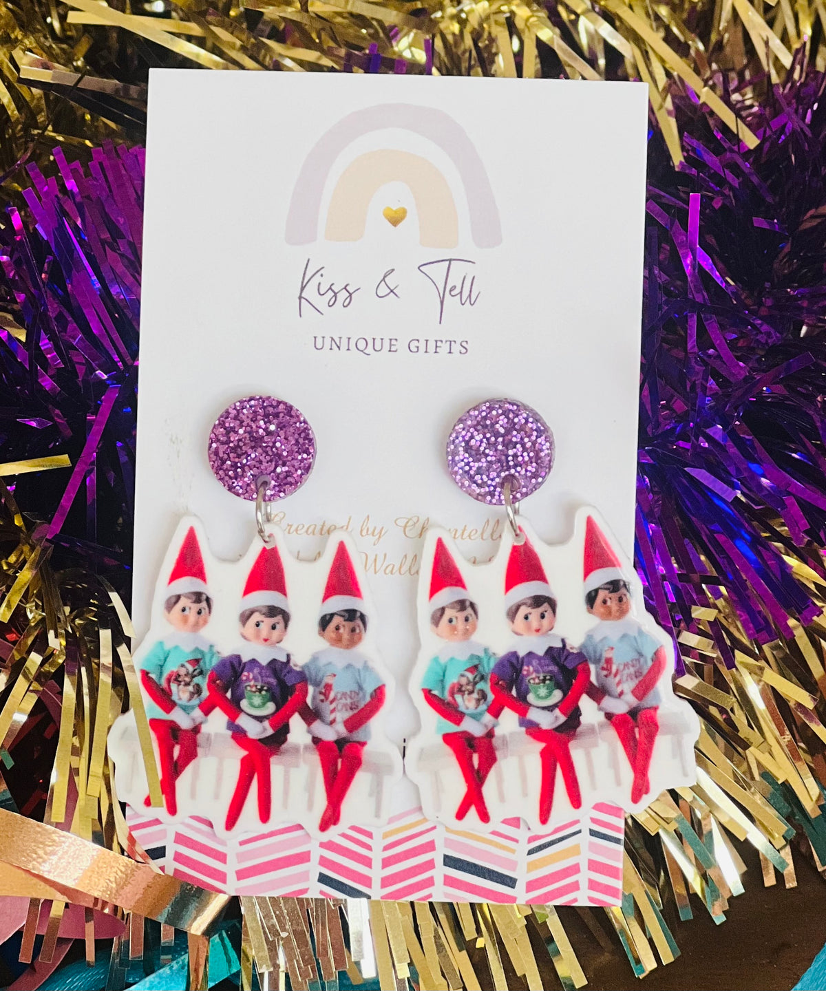 Christmas Elves On Shelf Dangle Earrings
