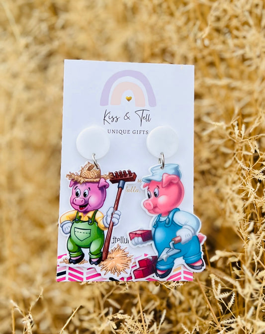 Little Pigs Story Dangle Earrings