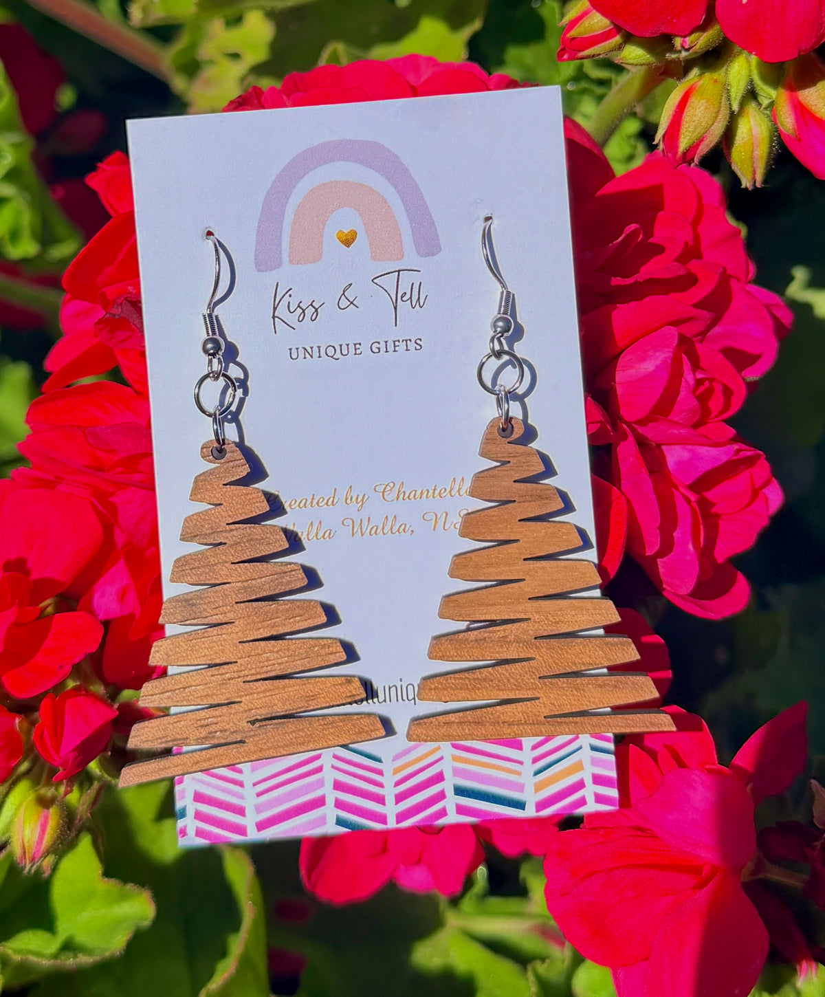 Wooden Zigzag Christmas Tree Dangle Earrings