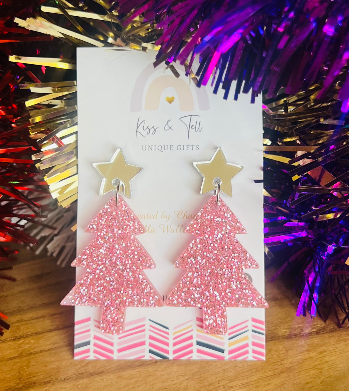* LAST ONE *  Pink Glitter Acrylic Christmas Tree Earrings