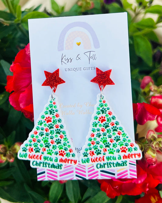 Christmas Dog Tree Dangle Earrings