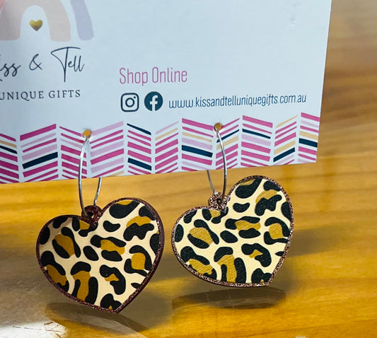 Leopard Print Heart Hoop Earrings