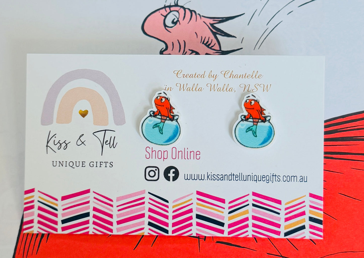 Seuss Book Fish Character Stud Earrings