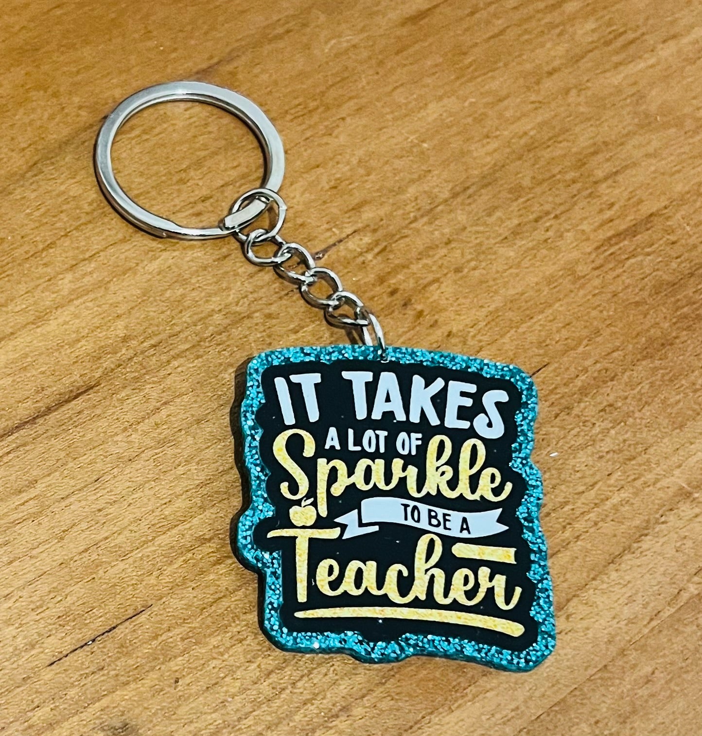 Sparkle Teacher Teal Glitter Keyring