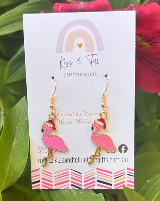 Christmas Flamingo Dangle Earrings