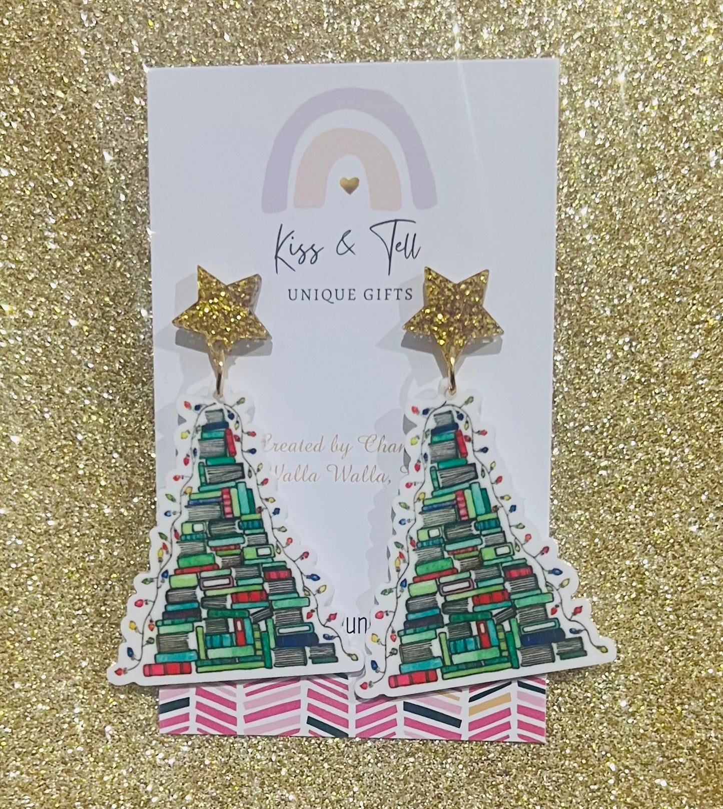 Book Christmas Tree Earrings