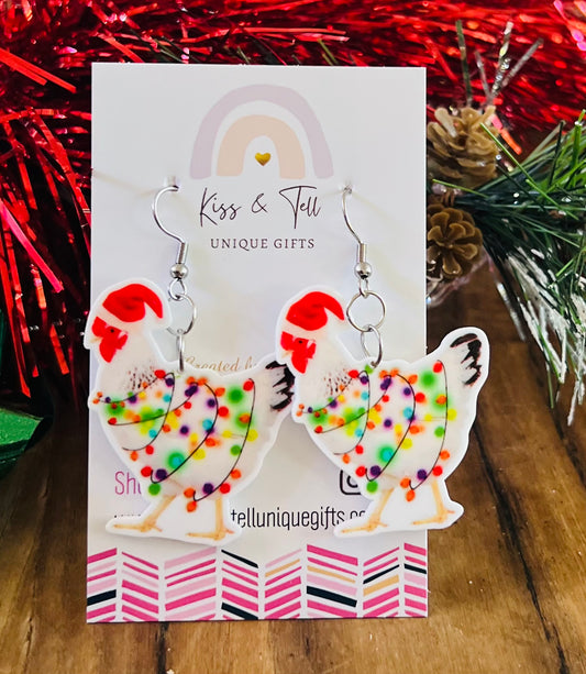 Christmas Hen Chicken Dangle Earrings
