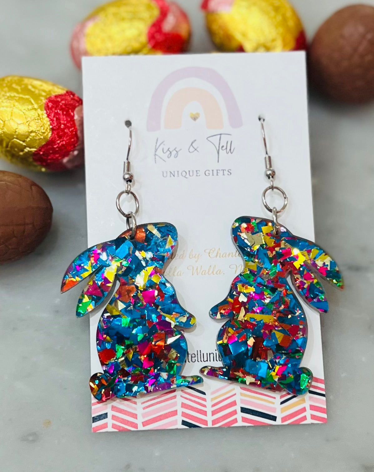 Acrylic Glitter Easter Bunny Earrings