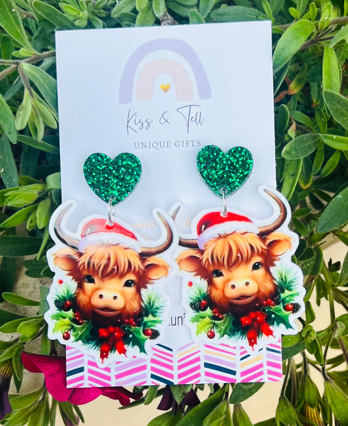 Christmas Highland Cow Dangle Earrings