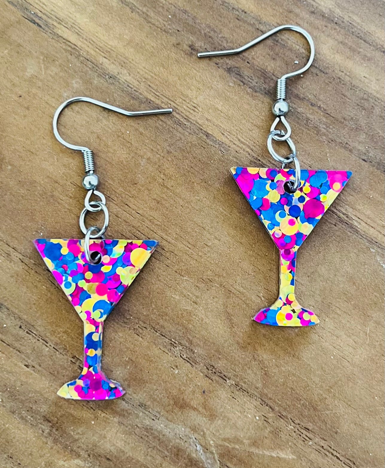 Glitter Cocktail Glass Dangle Earrings