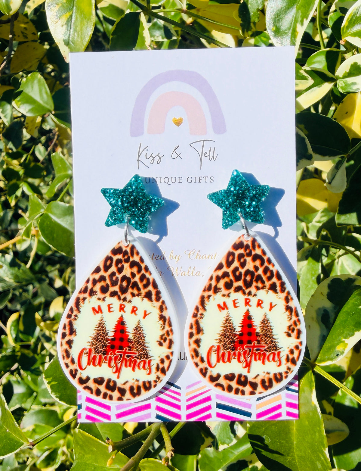 * SALE *  Leopard Print 'Merry Christmas' Earrings
