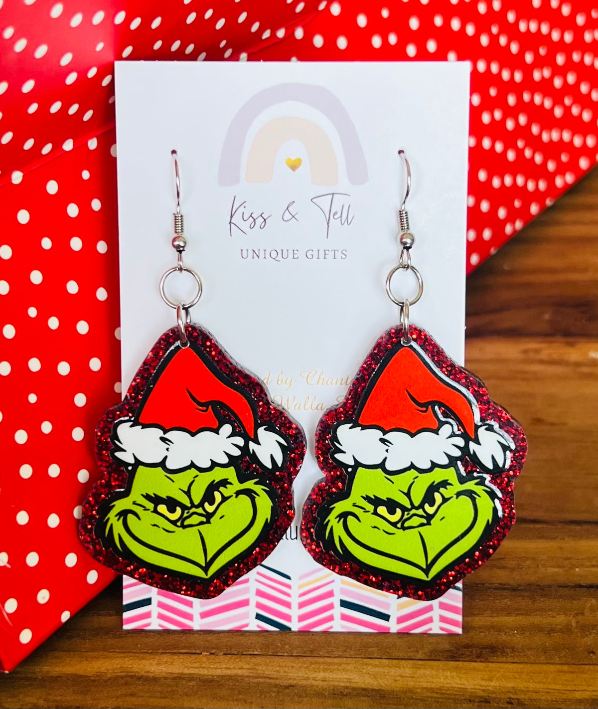 * LAST ONE *  Red Glitter Grinch Dangle Earrings