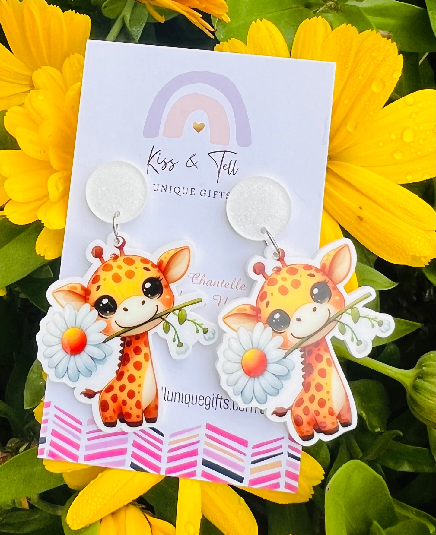 Floral Giraffe Dangle Earrings