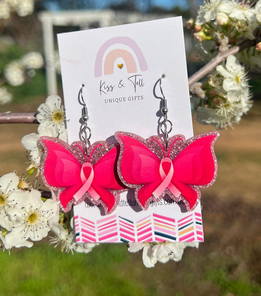 Breast Cancer Butterfly Dangle Earrings