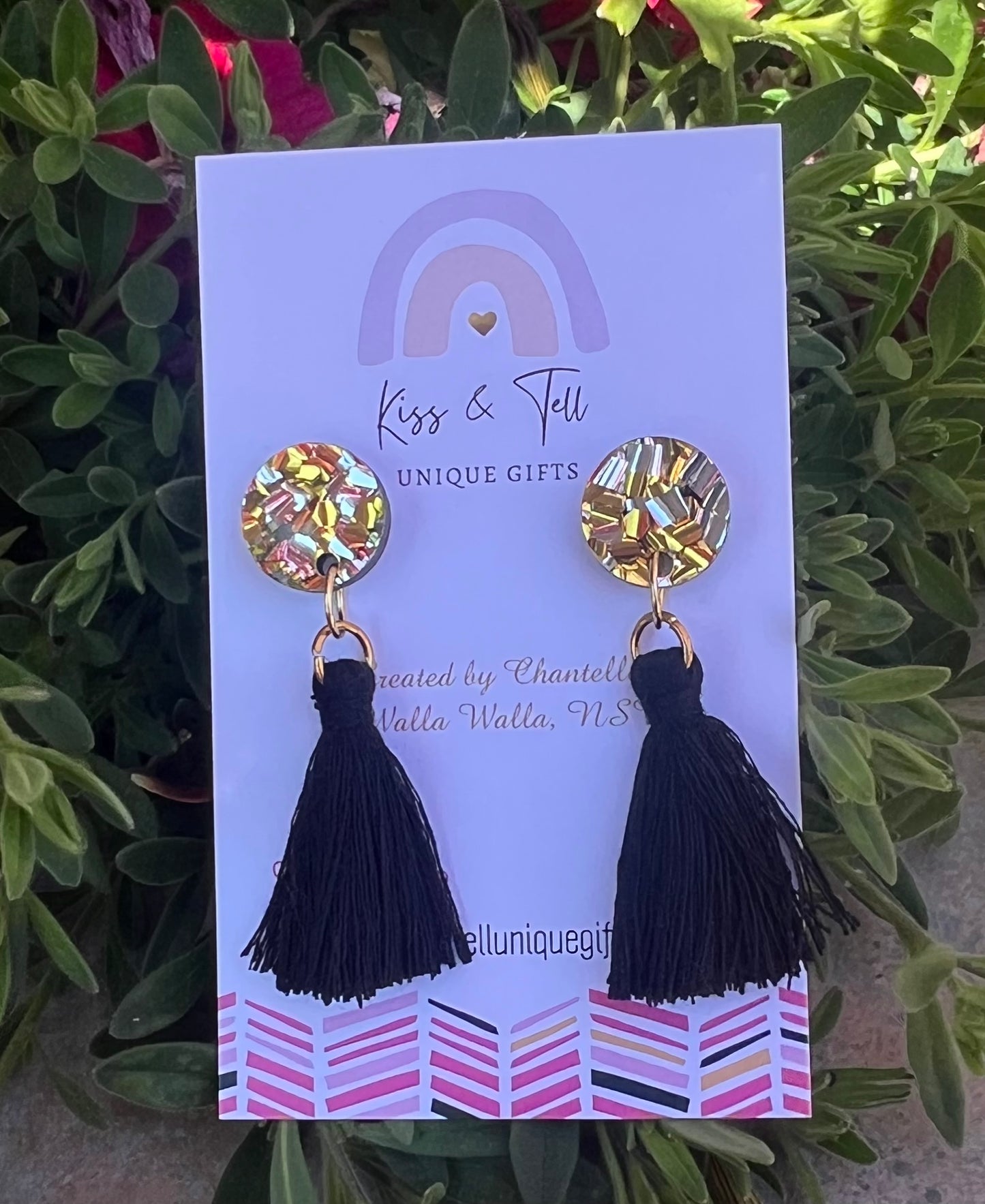 Black Tassel Glitter-Drop Earrings