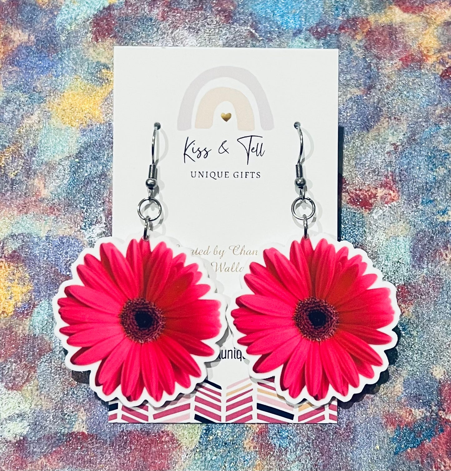 Pink Gerbera Flower Dangle Earrings