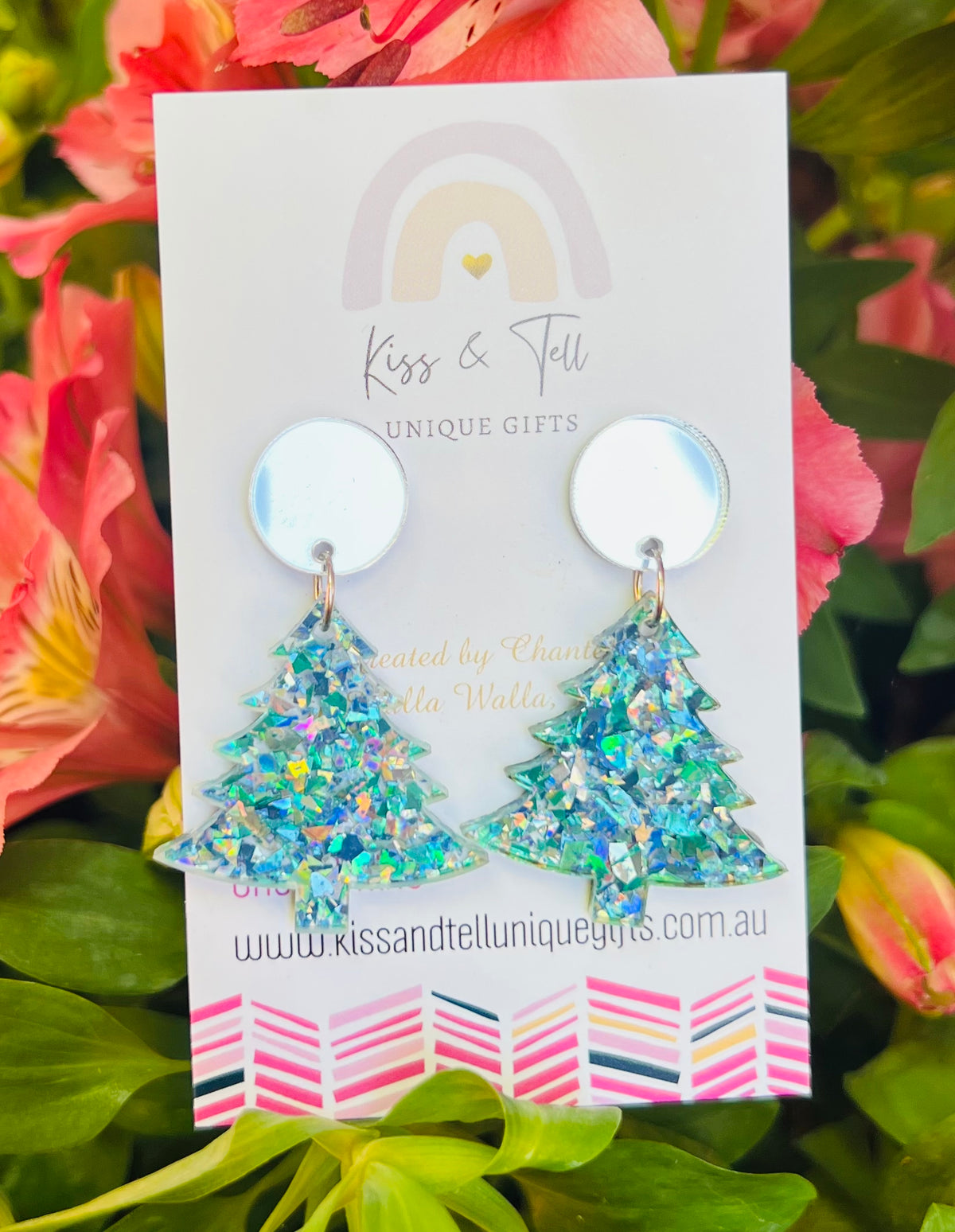 Blue Glitter Acrylic Christmas Tree Earrings