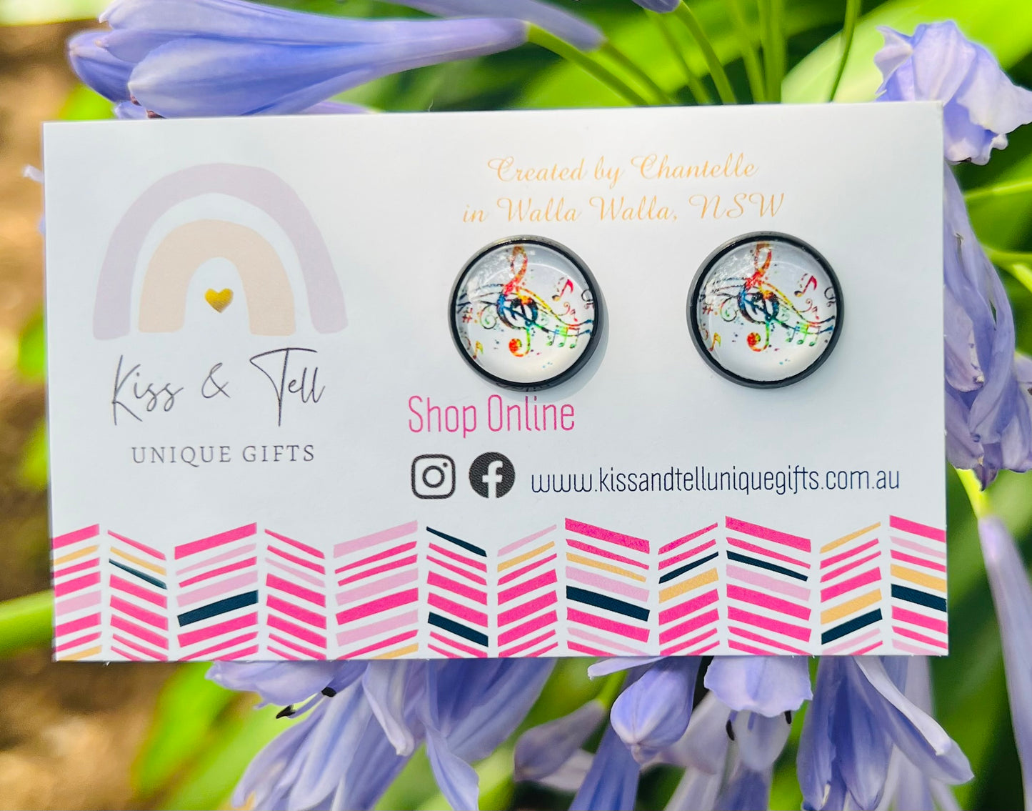 Music Note Glass Stud Earrings