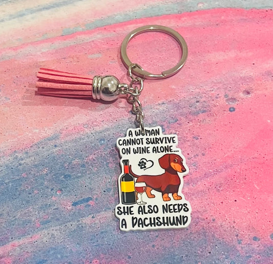 "Wine & Dachshund" Keyring with Tassel