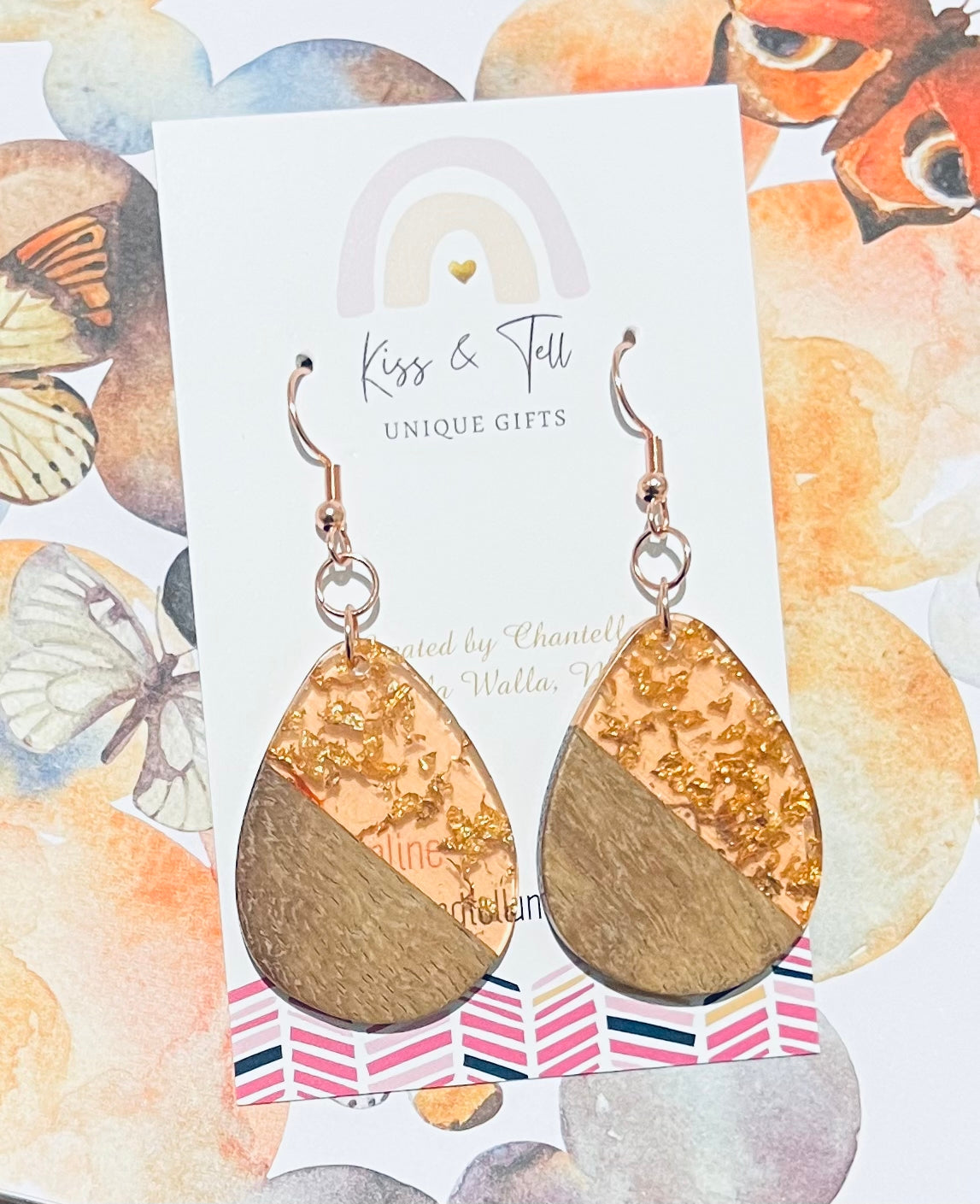 Coral Wooden Dangle Earrings