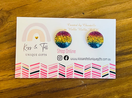 Rainbow Glitter Stud Earrings