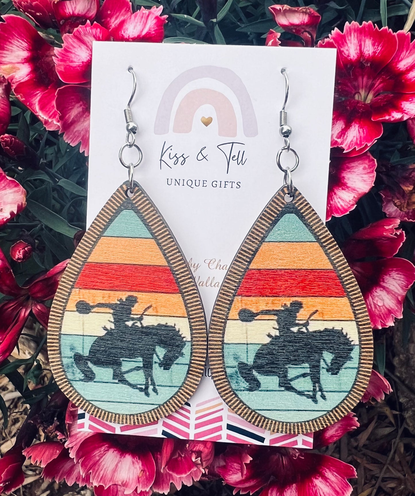 Horse & Cowboy Wooden Dangle Earrings