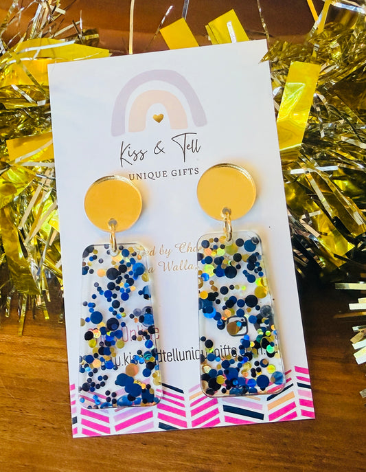 Blue & Gold Glitter Drop Earrings