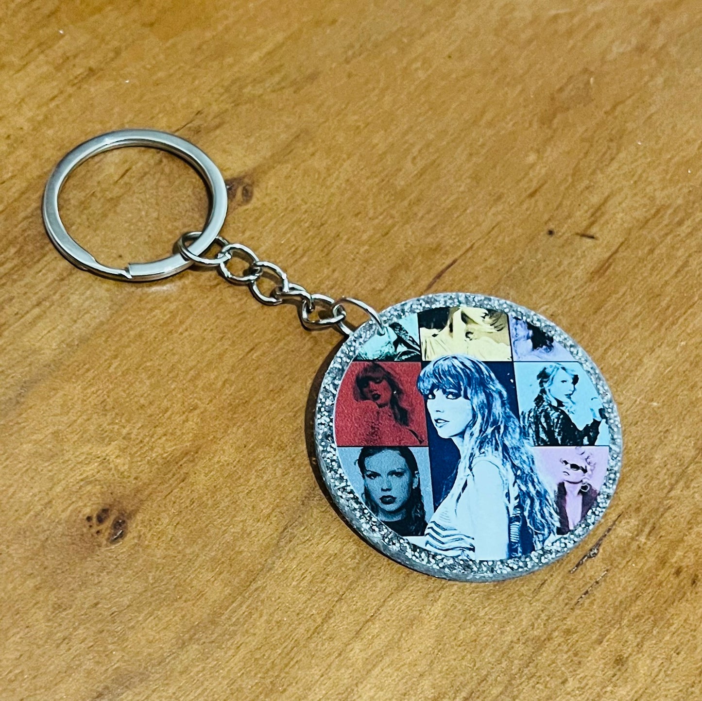 Taylor Swift Silver Glitter Keyring