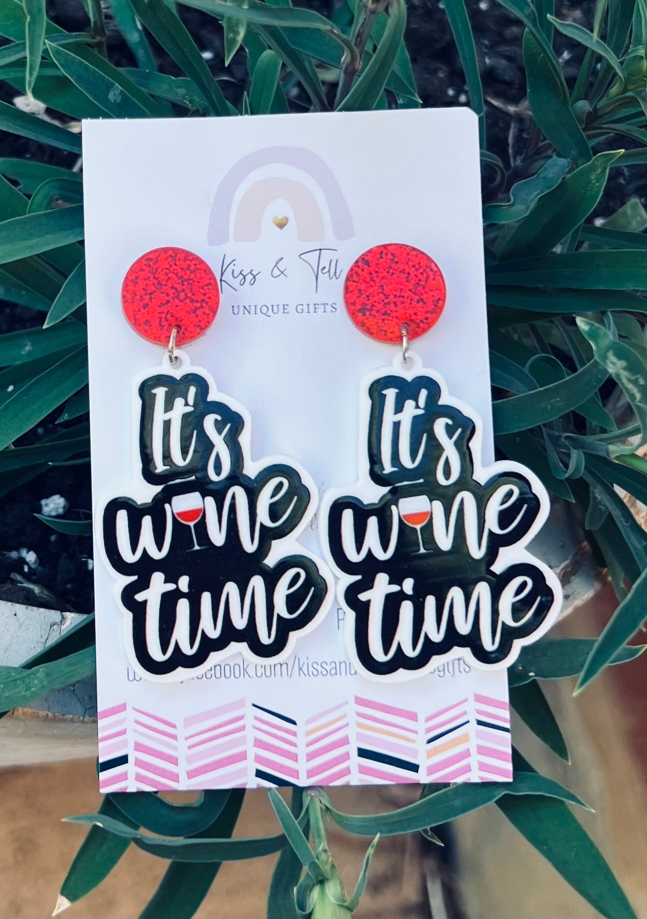 "It's Wine Time" Red Glitter-Drop Earrings