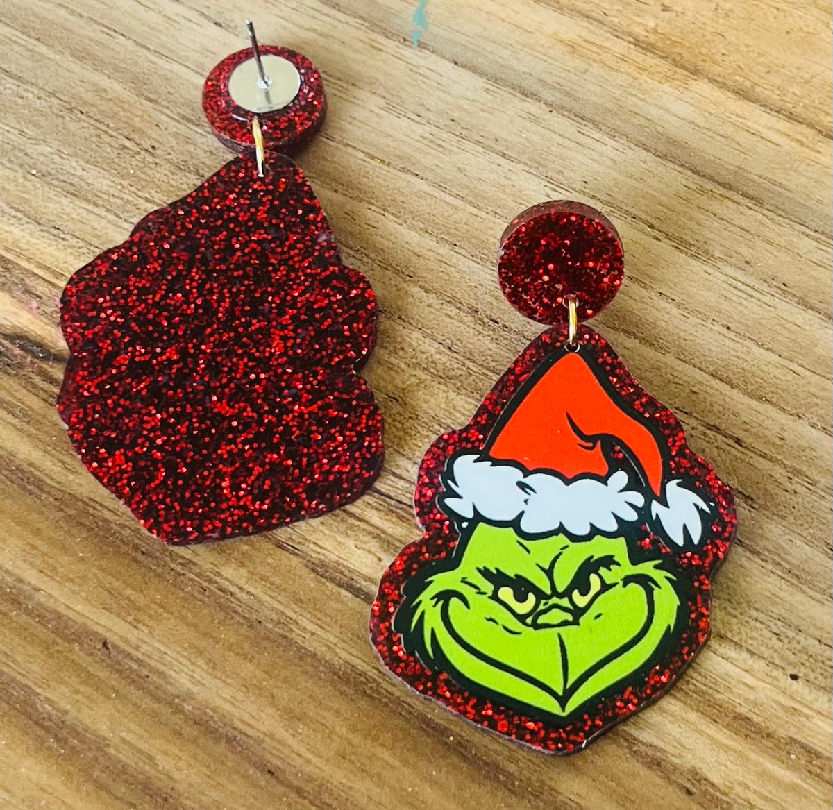 * LAST ONE *  Red Glitter Grinch Dangle Earrings