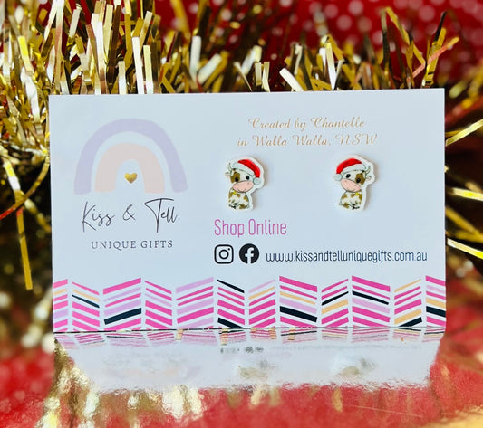 Cute Christmas Cow Stud Earrings
